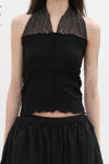 BASERANGE France organic cotton Nehru lace patchwork vest camisole BAS-TONT-LA-SP25-BLACK (BROWN)